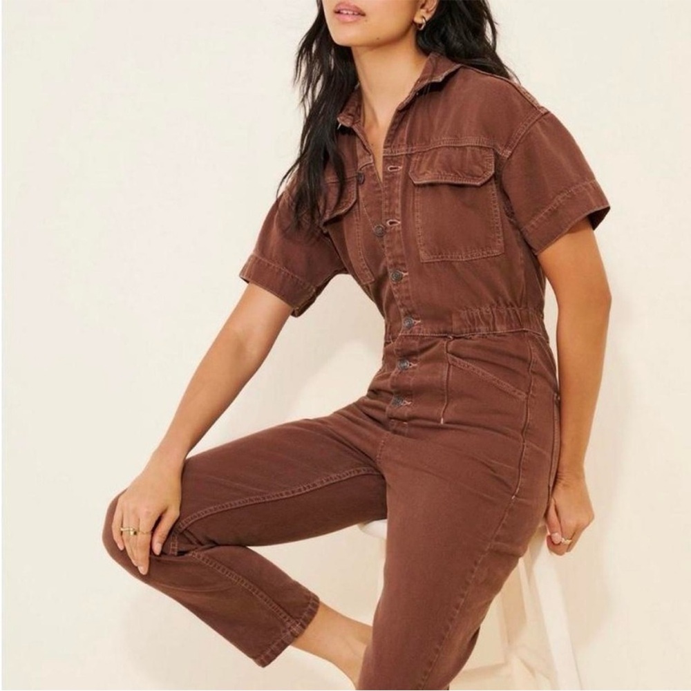 We The Free Brown Short-Sleeve Utility Jumpsuit